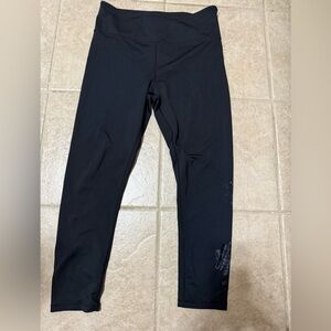 Zyia Elegant Black Women's Leggings with velvet roses on back of left leg